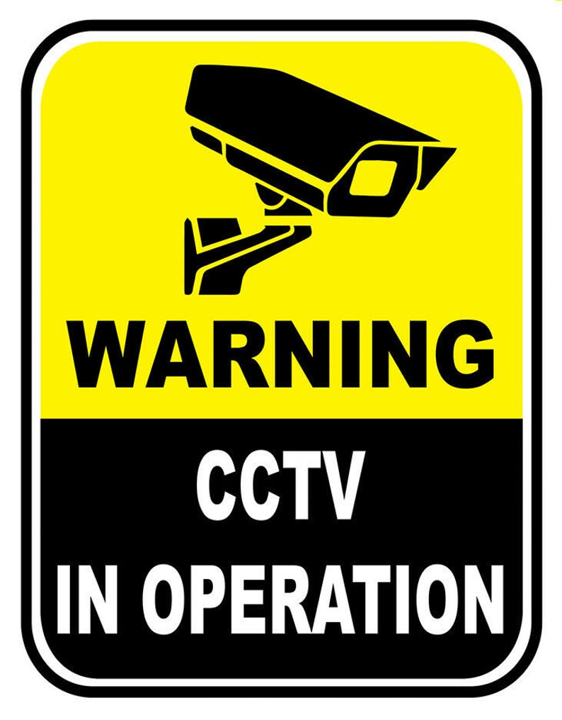 CCTV In Operation Warning Yellow Notice Sign Self Adhesive Gloss Sticker Decal Sign 160mm x 125mm External Grade image 1