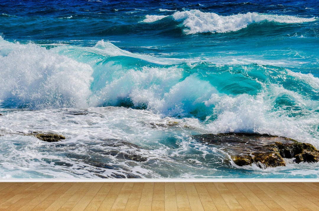 Ocean Sea Beach Waves Surfing Effect Wallpaper Mural Wall Room Backdrop ...