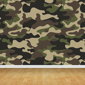 Green Army Camouflage Military Type Wallpaper Mural Bedroom Playroom Games Room Wall Backdrop Decor Scene Setter Easy Installation