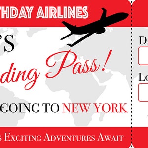 Grande carte d'embarquement vierge, billet d'avion, cadeau en argent, nom personnalisé, texte avec stylo ou impression spéciale anniversaire 21, 21, 18, etc.
