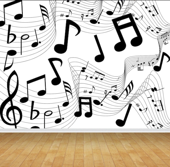 Music Room Musical Notes Theme Black White Wallpaper Mural - Etsy Music Room Musical Notes Theme Black White Wallpaper Mural - Etsy