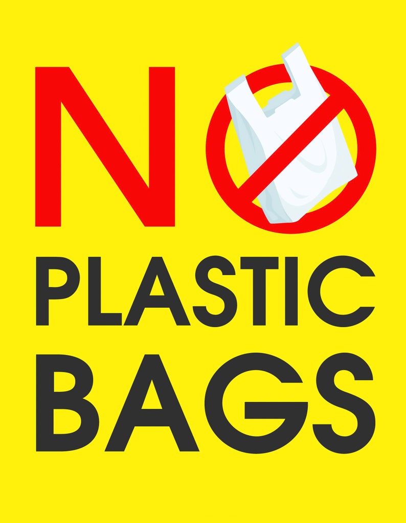 Red No Plastic Bags Bag Signage Warning Recycling Notice Etsy