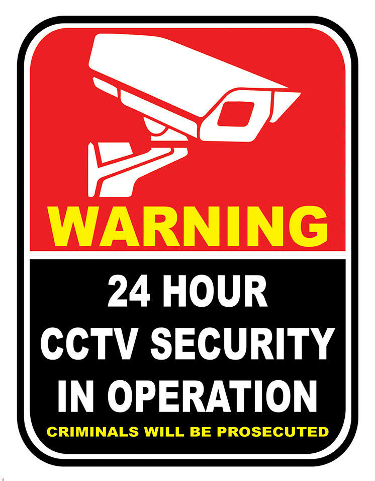 24 Hour Surveillance in Operation CCTV Security Warning Notice Prosecution Sign Self Adhesive Gloss Sticker Decal Sign 160mm x 125mm