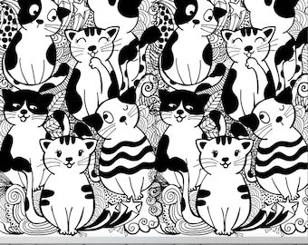 Cats Cat Felines Doodle Doodles Abstract Modern Themed Wallpaper Mural Any Room Kids Business  Feature Wall Mural Decor Black and White