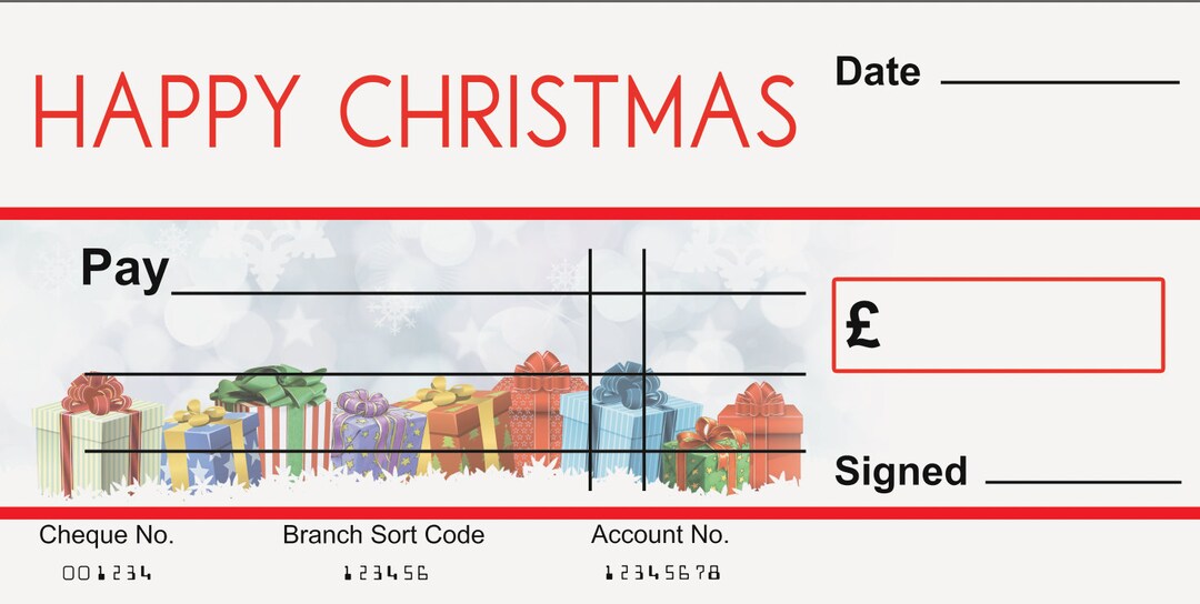 EXTRA Large Giant BLANK Cheque Happy Christmas Gift of Money Present Re ...