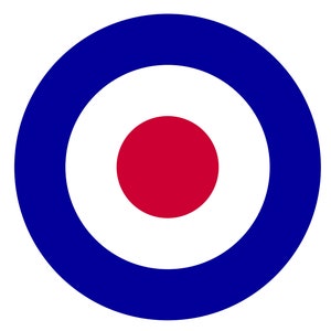 May include: A red, white and blue target with a large red circle in the centre.