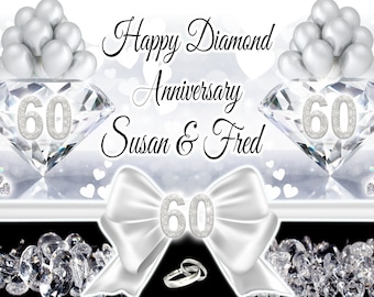 LARGE Diamond 60th Anniversary Wedding Celebration Event Party Personalised Bespoke Name ANY Text Banner Cake Table Poster Banner Decoration