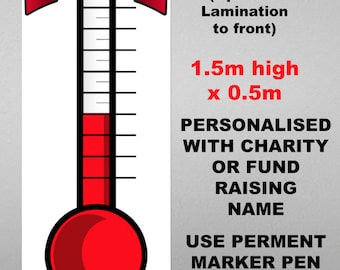 Personalised Bespoke Any Wording and Logo Wall Poster Charity Fundraising Thermometer Money Chart Showing Funds Raised To Show Progress