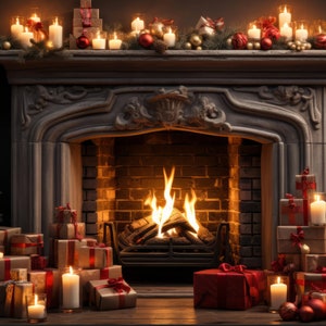 Calcomanía adhesiva con impresión gráfica para pared, diseño de Papá Noel, chimenea navideña, fondo de chimenea, gruta, Papá Noel