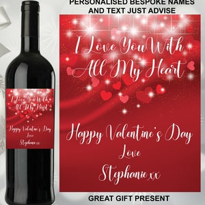 Digitaler Download Datei Maßgeschneiderter Name Text Personalisierte Valentinstag Liebe Hochzeitstag Weinflasche Alkohol Flasche Etikett für Geschenk vorhanden