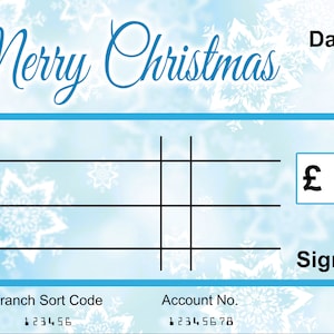 EXTRA Large Giant BLANK Cheque Happy Christmas Gift of Money Present Re Usable Can Add Anything you require with wipeable pen
