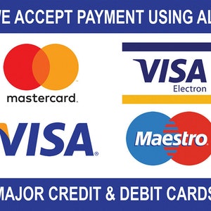 Alle Kredit- und Debitkarten akzeptiert MasterCard usw. Hinweisschild Selbstklebender Glanzaufkleber Abziehbild Zeichen 160 mm x 125 mm Außenqualität