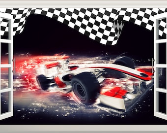 Generic Racing Car F1 F3 Modern Design Artistic Magic Window Design Self Adhesive Sticker Decal Print Graphic Wall Various Sizes / Finishes