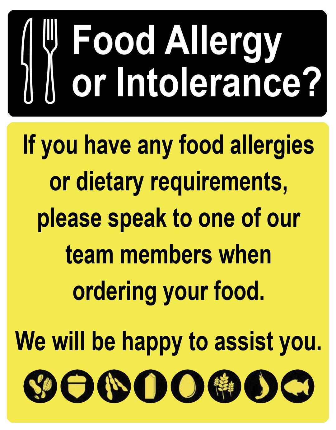 Food Allergy or Intolerance Speak Member of Staff Team Business ...
