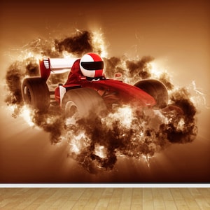Modern Sports Car Formula 1 One Racing Car Fire Wallpaper Mural For Bedroom Playroom Kids Room Decor Feature Wall Fit With Wallpaper Paste