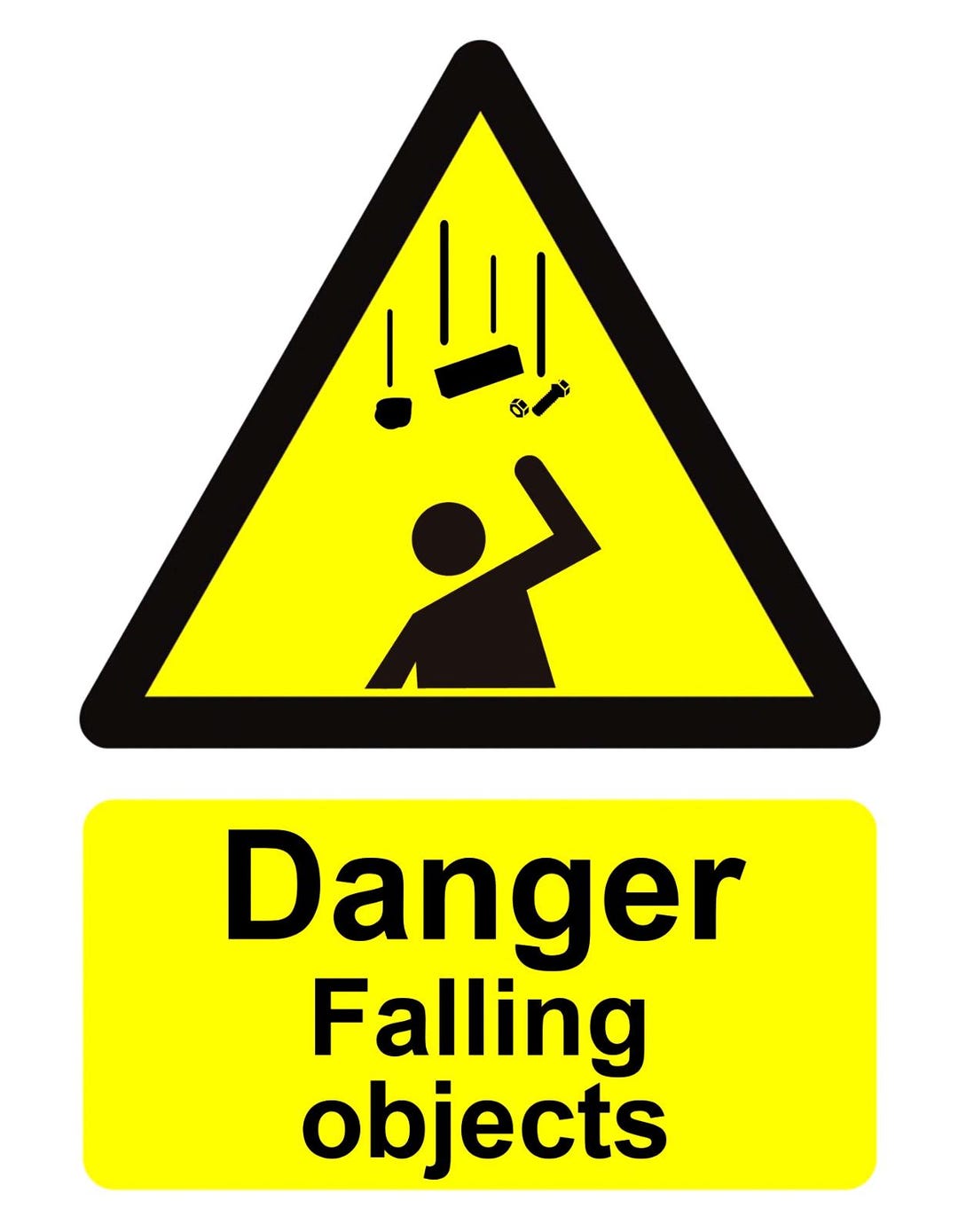 Danger Caution Falling Objects Warning Yellow Notice Sign Self Adhesive ...