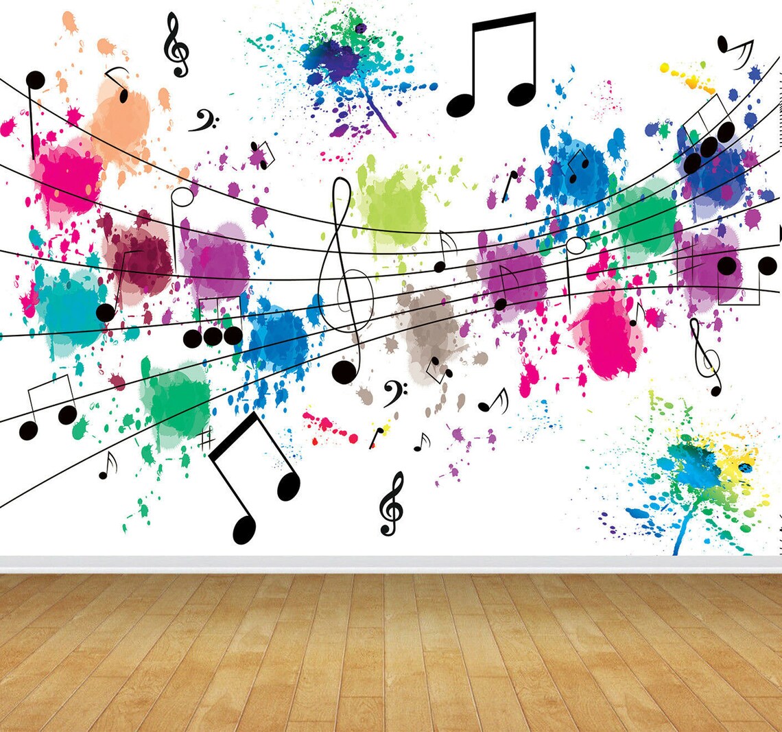 Modern Music Room Notes Wallpaper Mural for Bedroom Playroom Music Room