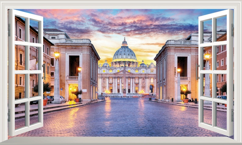 Window View Poster Rome Rome Vatican City Scenic Catholic Landscape Magic Window Wall Art Self ...