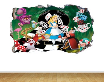 Alice Adventures in Wonderland Wall Smash Crack Art Self Adhesive Sticker Decal Print Graphic Design Poster Wall Design Large 1.5m or 1m