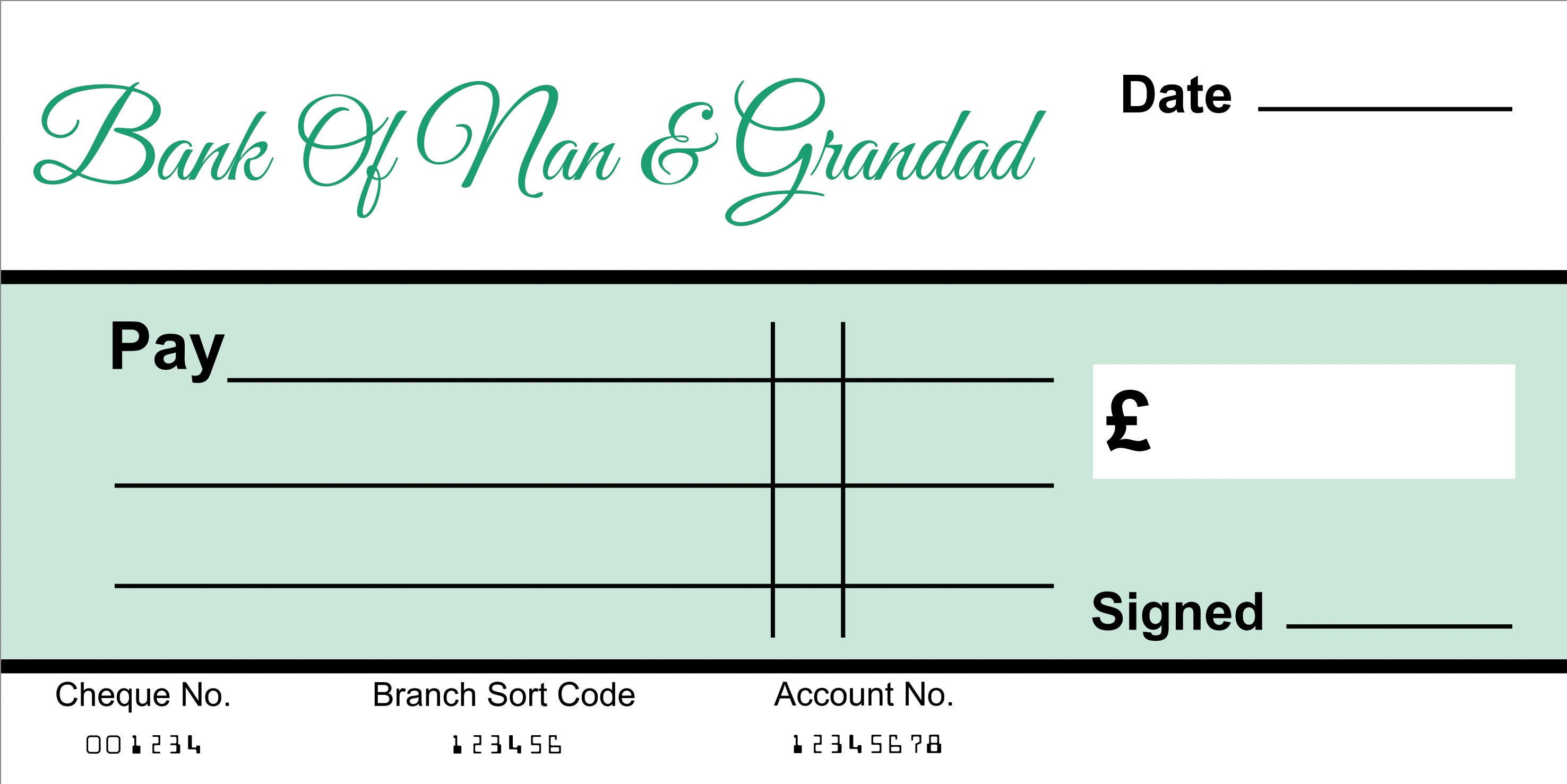 EXTRA Large Giant BLANK Cheque Bank Of Nan Grandad Check Fun Etsy 
