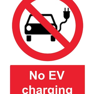 Warning No EV Electric Car Charging Not Permitted Warning Red Notice Sign Self Adhesive Business Air B&B Retail Sticker 160mm x 125mm