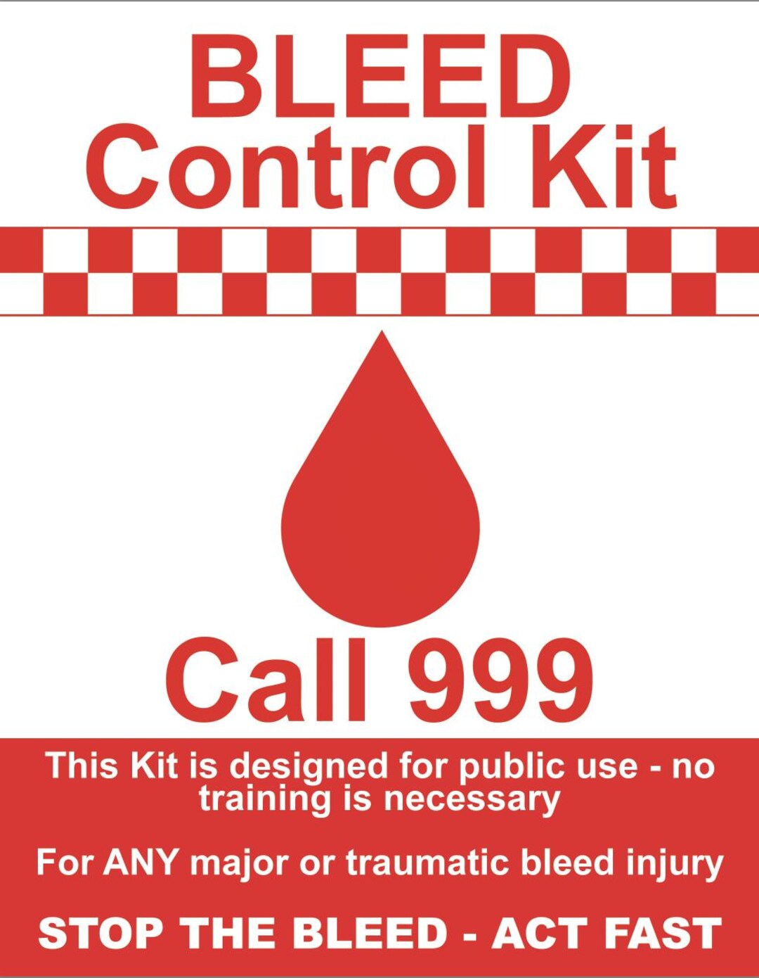 Stop the Bleed Control Kit Emergency Medical Notice Printed Business ...