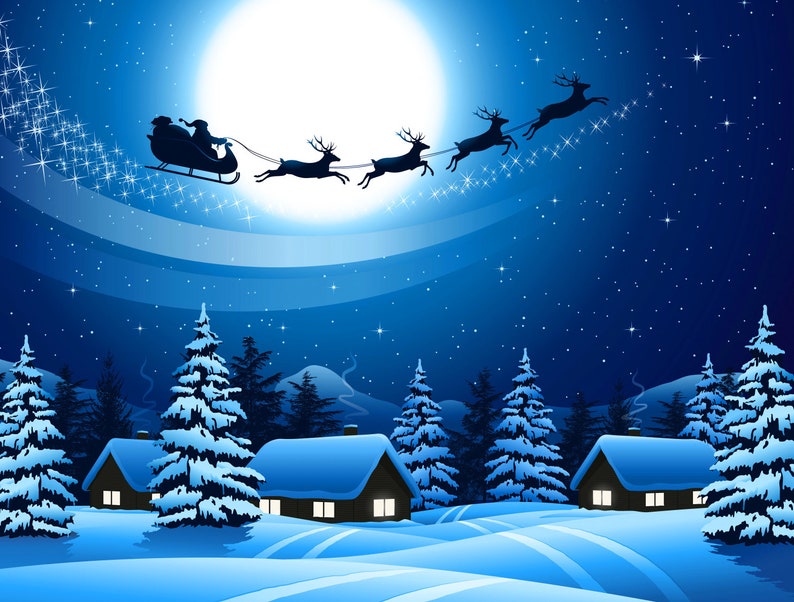 Christmas Santa Reindeer Snow Tree Wallpaper Mural for Room Grotto ...