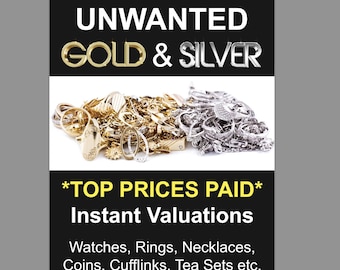 Compramos oro y plata Mejores valoraciones Precios pagados Señalización Cartel Cartel Joyería Negocio Tienda Minorista Anuncio Opcional Laminado A medida Detalles