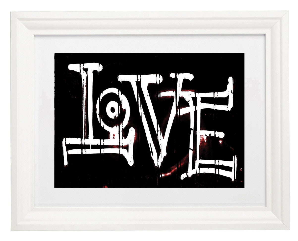White Framed Love Word Graffiti Style Modern Wording Print Picture Artwork Graphic With Border Mount Large Size Wall Art