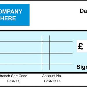 EXTRA Large Giant BLANK Cheque Personalised Bespoke Check Charity Presentation Fundraising Press Re Usable ANY logo added to design