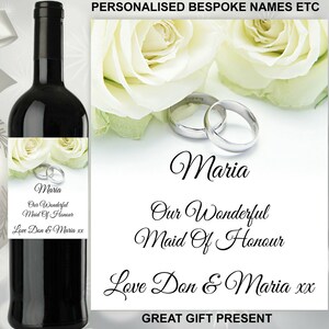 Bespoke Name Text Personalised Bridesmaid Maid of Honour Mother of Bride Wine Bottle Champagne Alcohol Label Sticker Decal for Present Gift