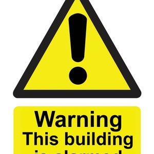 Warning This Building is Alarmed Yellow Warning Notice Sign Self Adhesive Gloss Sticker Decal Sign