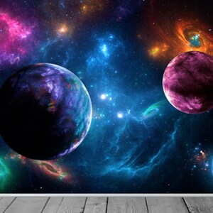 Planets Space Solar System Wallpaper Mural For Bedroom Playroom Room Wall Decor Various Size Options Fit With Standard Wallpaper Paste