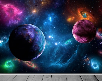 Planets Space Solar System Wallpaper Mural For Bedroom Playroom Room Wall Decor Various Size Options Fit With Standard Wallpaper Paste