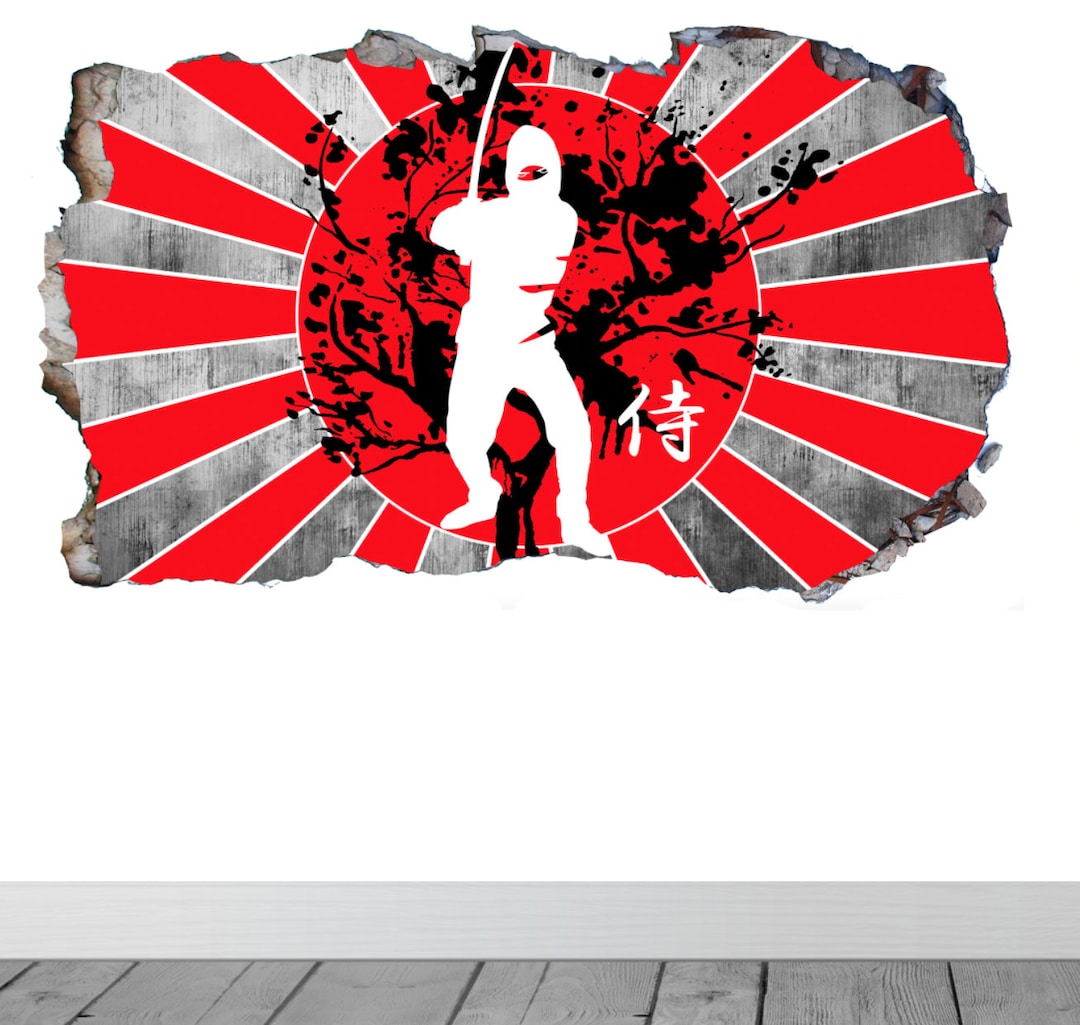 Japan Japanese Warrior Fighter Flag Samurai Sword Modern Wall Smash
