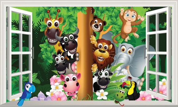 Kids Jungle Cartoon Animals Zebra Lion Etc Decal Adhesive - Etsy Kids Jungle Cartoon Animals Zebra Lion Etc Decal Adhesive - Etsy