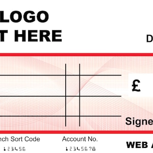 EXTRA Large Giant BLANK Cheque Red Personalised Bespoke Check Charity Presentation Fundraising Press Re Usable ANY logo Website Added
