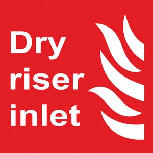Fire Equipment Dry Riser Inlet Sign Adhesive External Grade Gloss Sticker Safety SQUARE Adhesive Gloss Sticker Decal 125mmx125mm Notice Sign