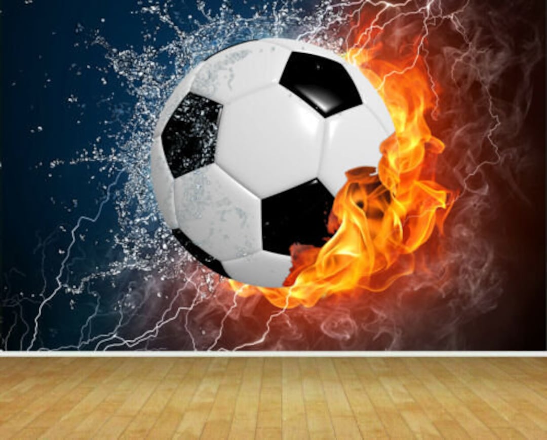 Football Theme Ball Soccer Fire Wallpaper Mural Bedroom Playroom Games Room  Wall Backdrop Decor Scene Setter Easy Installation 