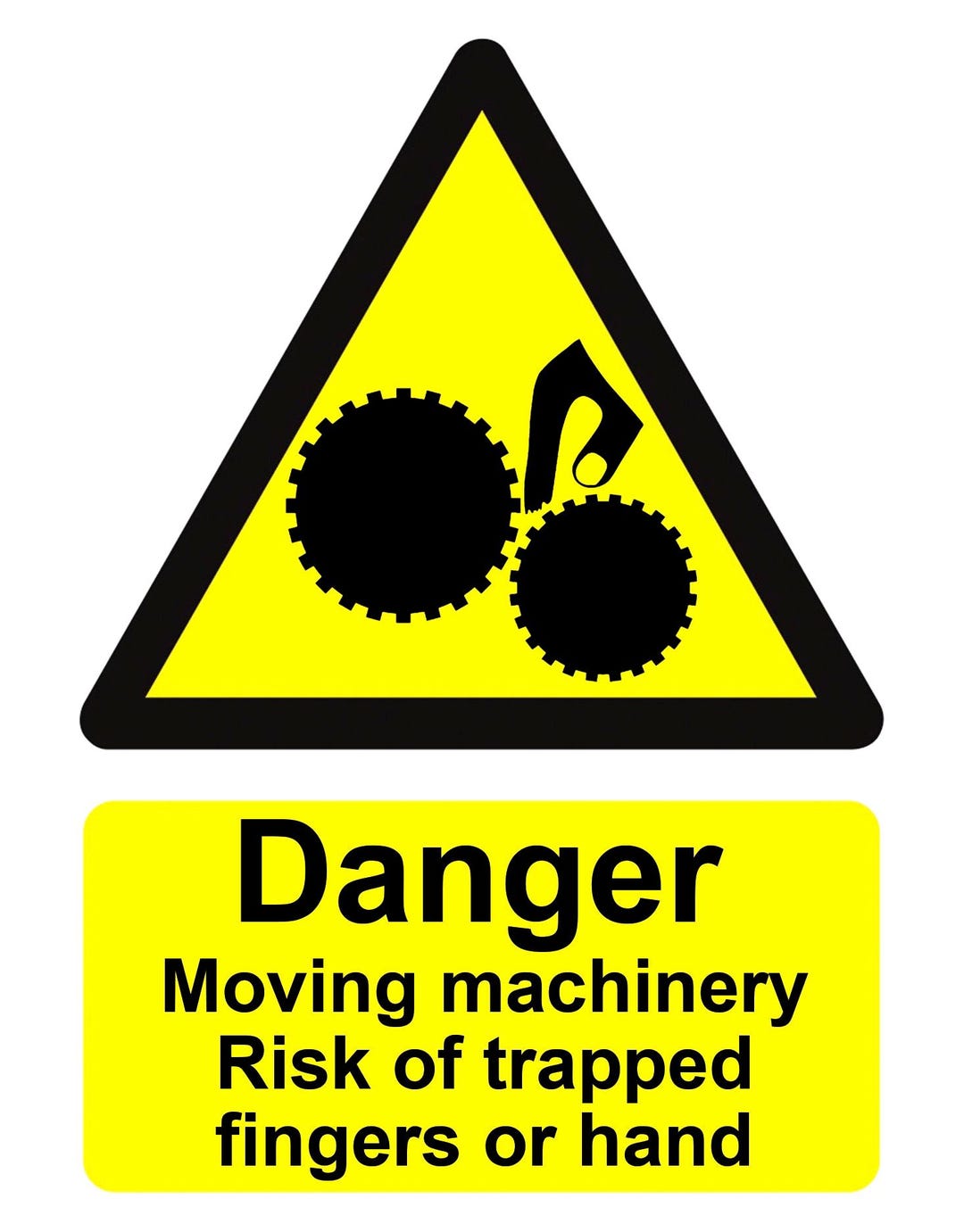 Danger Moving Machinery Risk of Trapped Fingers or Hand Yellow Sign ...