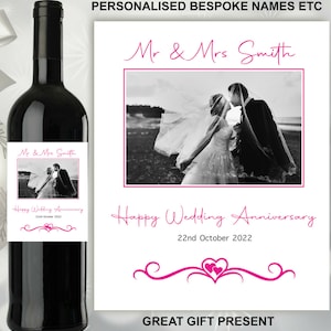 Bespoke Personalised Name Text Photo Wedding Anniversary Wedding Any Event Wine Bottle Alcohol Adhesive Label Sticker Decal for Present Gift