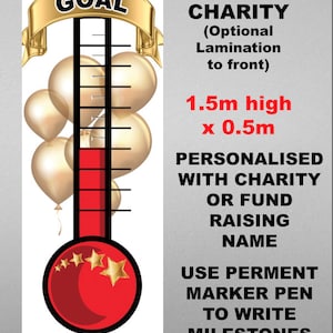 Personalised Bespoke Any Wording and Logo Wall Poster Charity Fundraising Thermometer Money Chart Showing Funds Raised To Show Progress