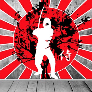 Japan flag Japanese Warrior Samurai Modern Wallpaper Blossom Tree Mural Bedroom Any Room Feature Wall Mural Decor Fit With Wallpaper Paste