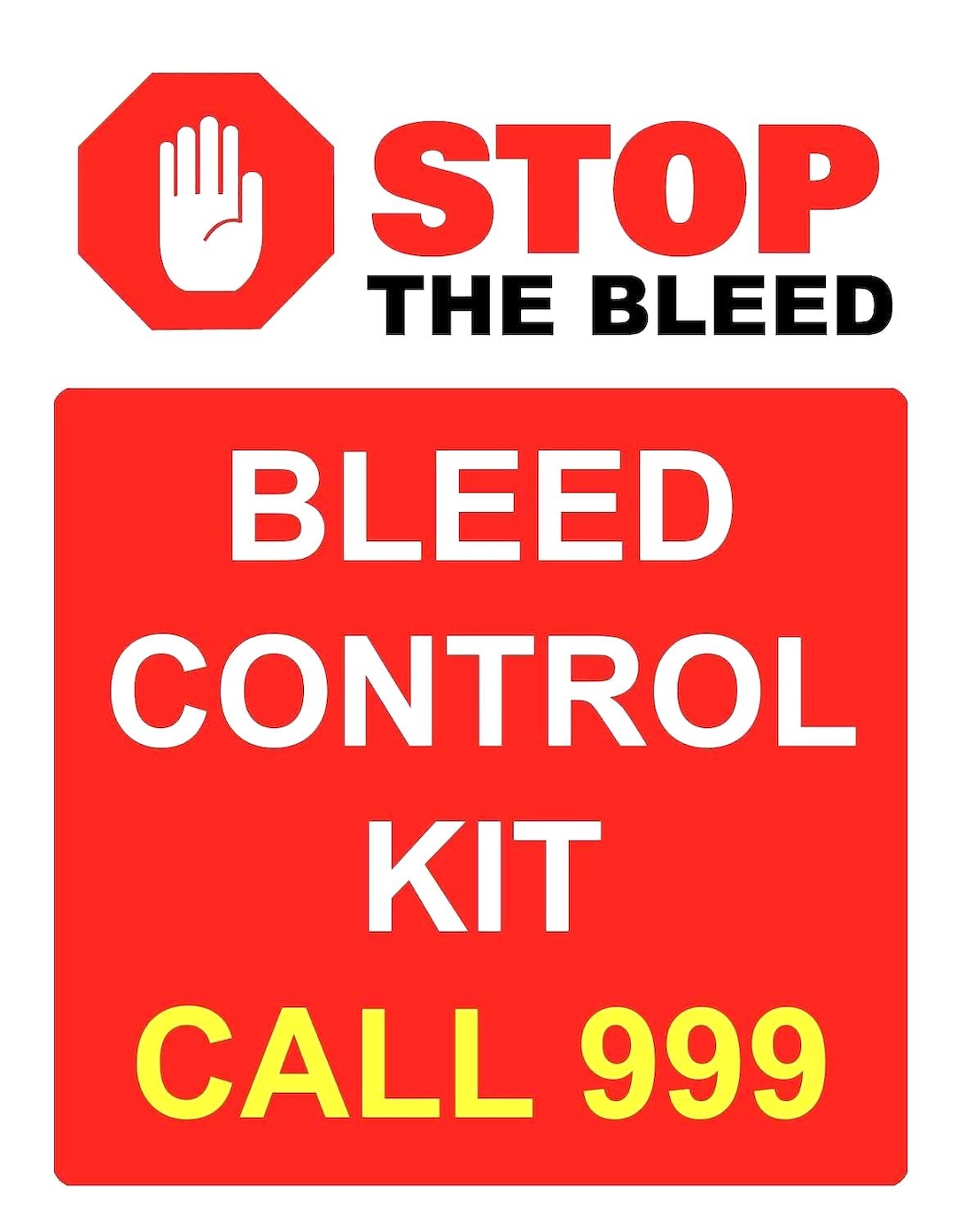 Stop the Bleed Control Kit Emergency Medical Notice Printed Business ...