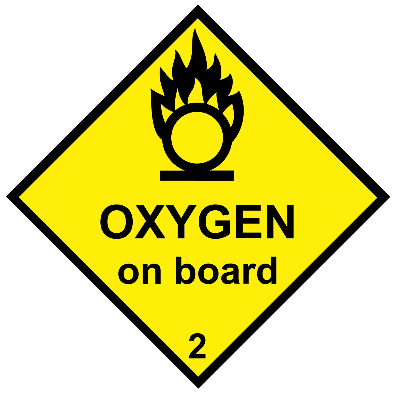 Oxygen on Board Yellow Warning Adhesive Gloss Sticker Decal 125mm x 125mm Notice Sign External Grade