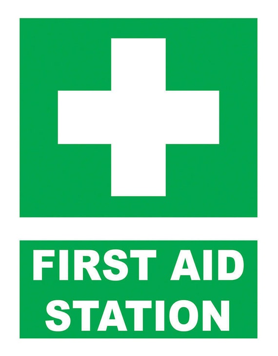 Grüne Erste-Hilfe-Station Medizinisches Hinweisschild Selbstklebendes Gloss- Aufkleber-Abziehbild 160mm x 125mm - .de