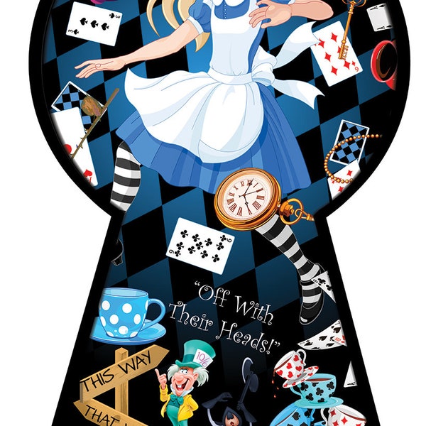 Alice in Wonderland Key Keyhole Decal Adhesive Vinyl Sticker Design 2 Sizes Poster Wall Design