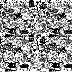 Grunge Monsters Doodle Doodles Abstract Modern Themed Wallpaper Mural Any Room Kids Business  Feature Wall Mural Decor Black and White