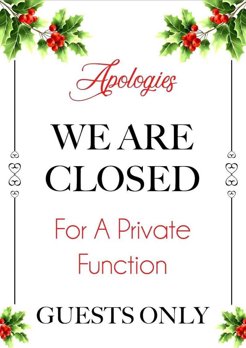 Private Function Sign Fun Poster Business Restaurant Hotel Venue Sorry Closed for Private ...