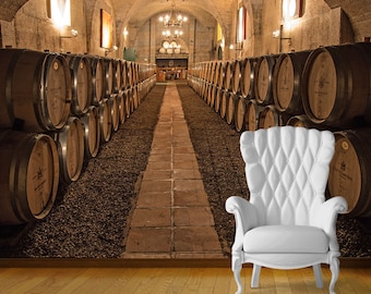 Vintage Wine Cellar Barrels Wallpaper Mural For Bedroom Business Restaurant Any Room Wall Backdrop Decor Scene Setter Easy Installation